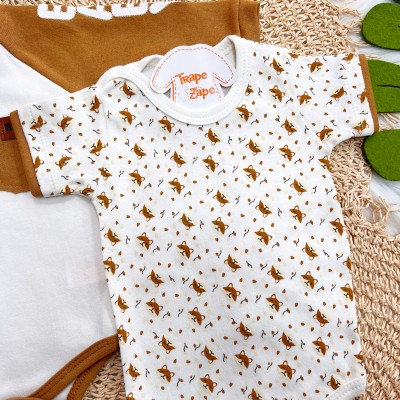 CONJ. DE MALHA 3 PEÇAS - Baby Raposinhas - Caramelo e Off White